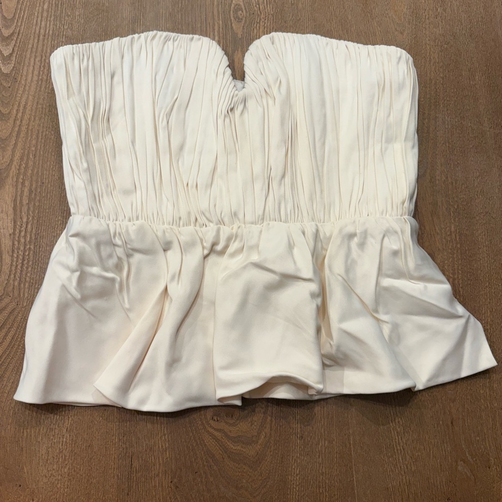 Strapless Ivory Peplum Ruffled Top